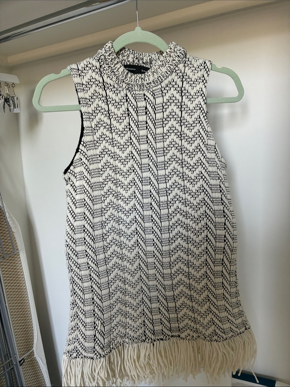 Proenza Schouler Black & Ivory Chevron Fringe Sleeveless Tunic - Picture 2 of 6